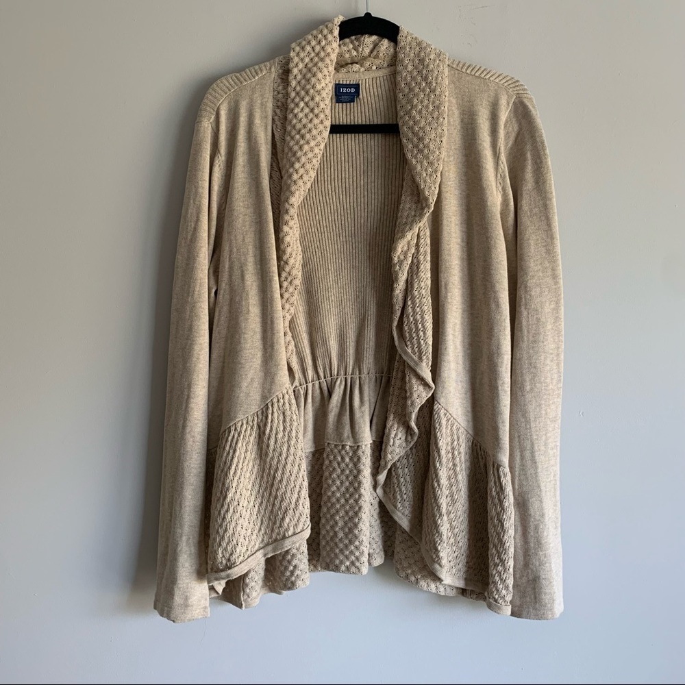 Women’s IZod tan flowy knit open front cardigan